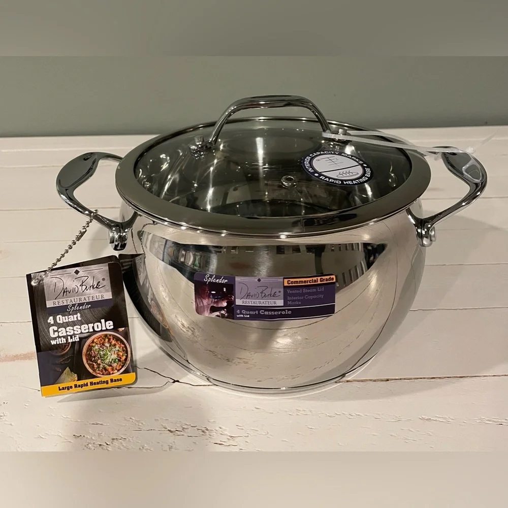 David Burke 4 Quart Stainless Steel Casserole With Lid Splendor Series 500F NEW